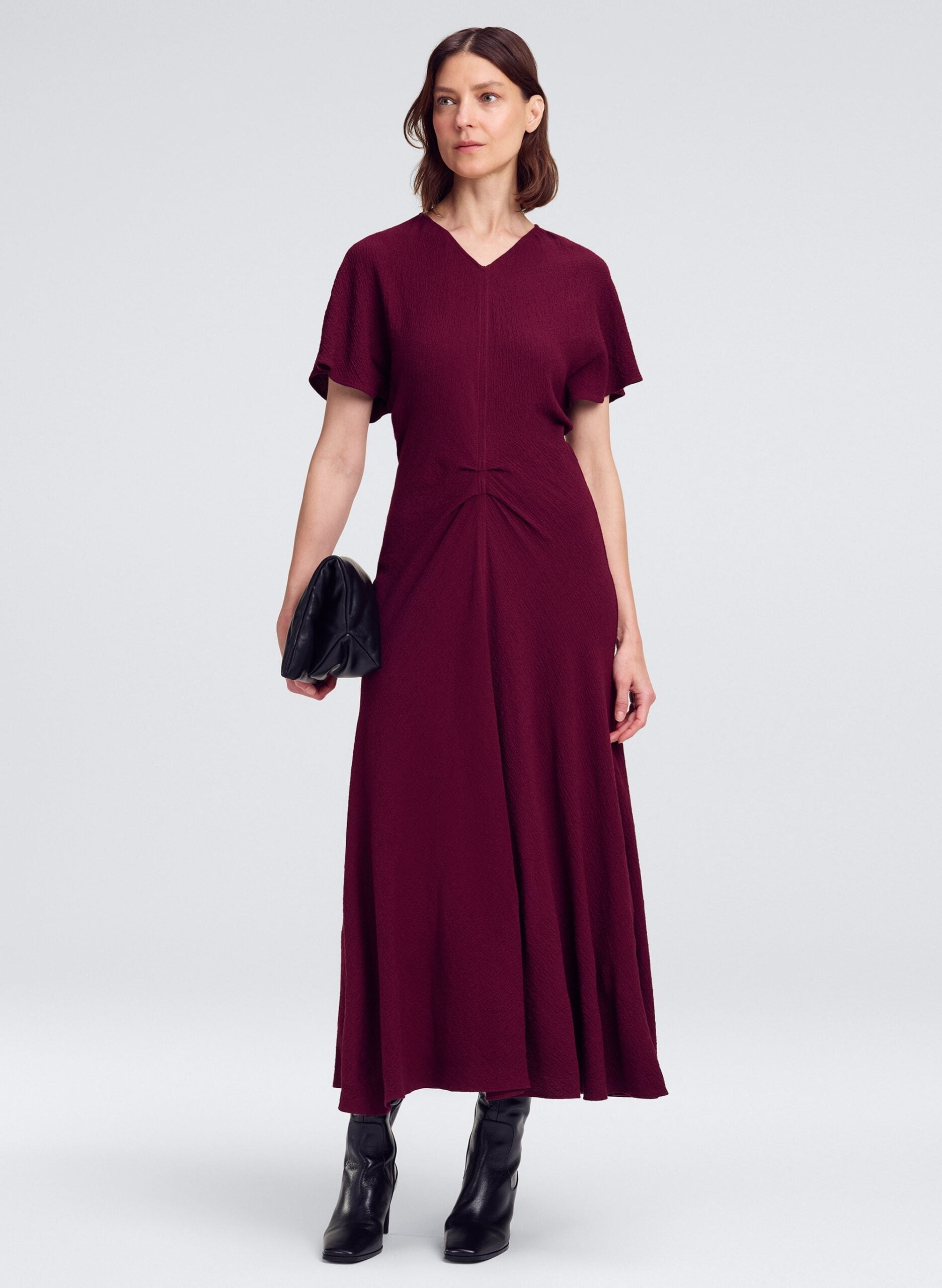 A.L.C. Rem Textured Crepe Ruched Midi Dress - Image 1