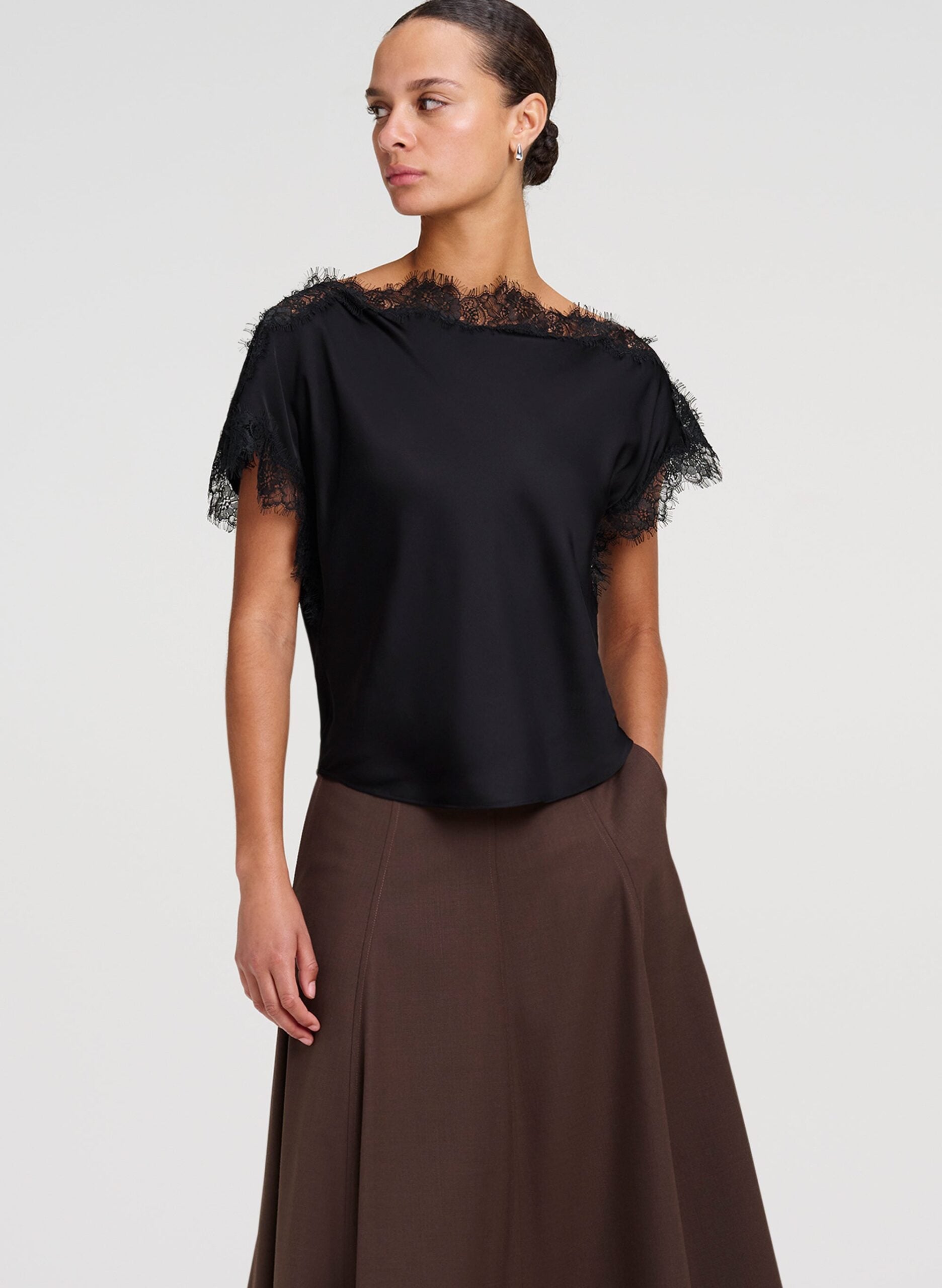 A.L.C. Luna Satin and Lace Top - Image 1