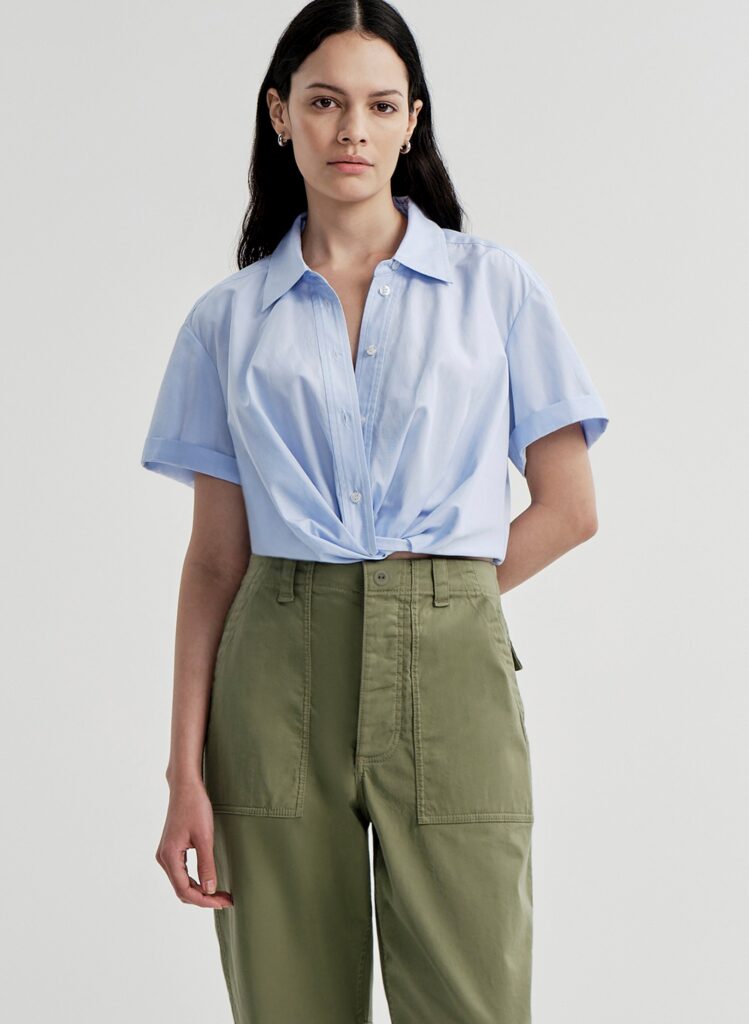 A.L.C. Lily Short Sleeve Cropped Cotton Shirt - Image 1