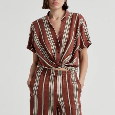 A.L.C. Leonore Short Sleeve Striped Linen Shirt - Image 1