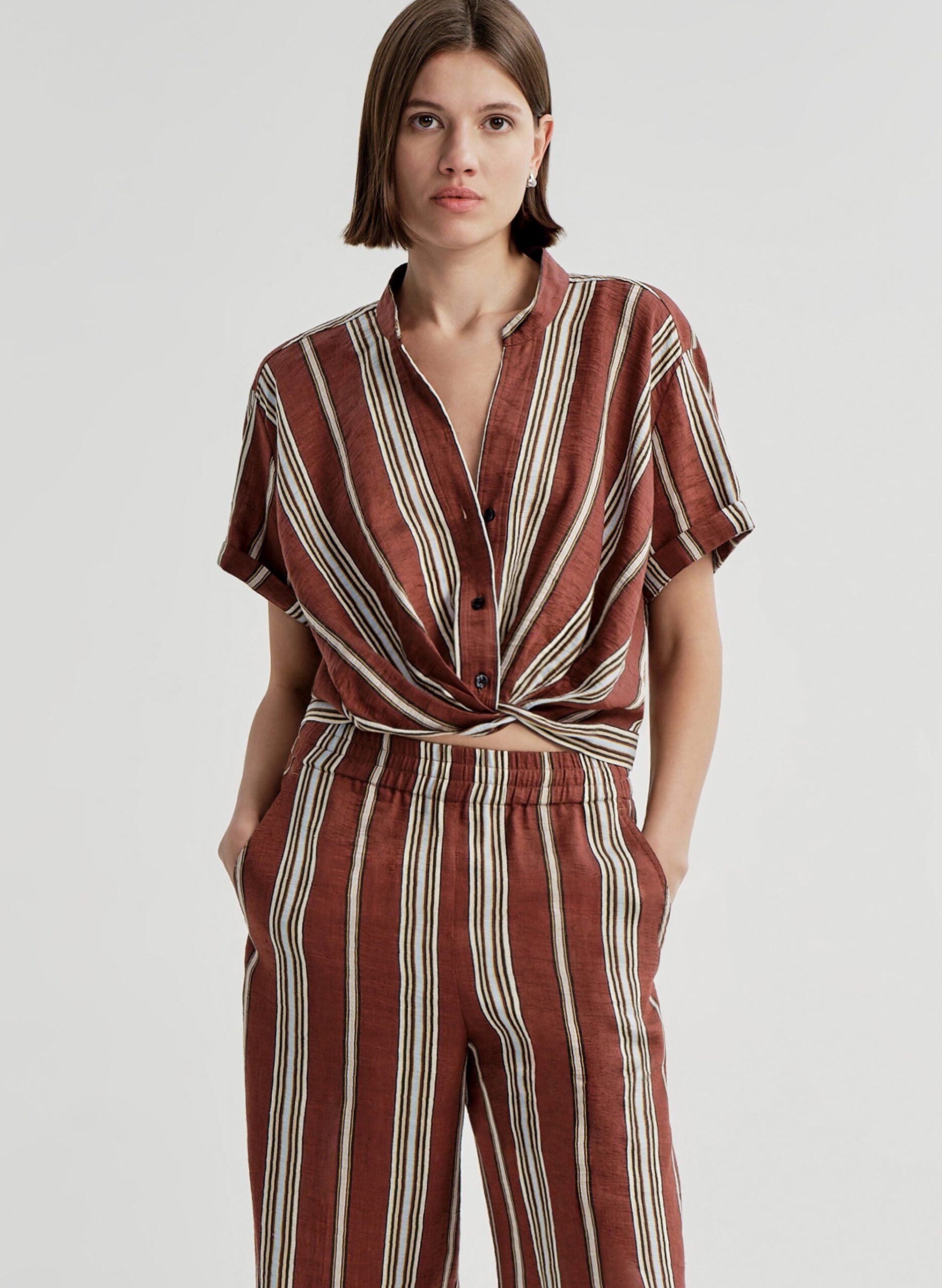 A.L.C. Leonore Short Sleeve Striped Linen Shirt - Image 1
