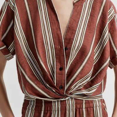 A.L.C. Leonore Short Sleeve Striped Linen Shirt - Image 2