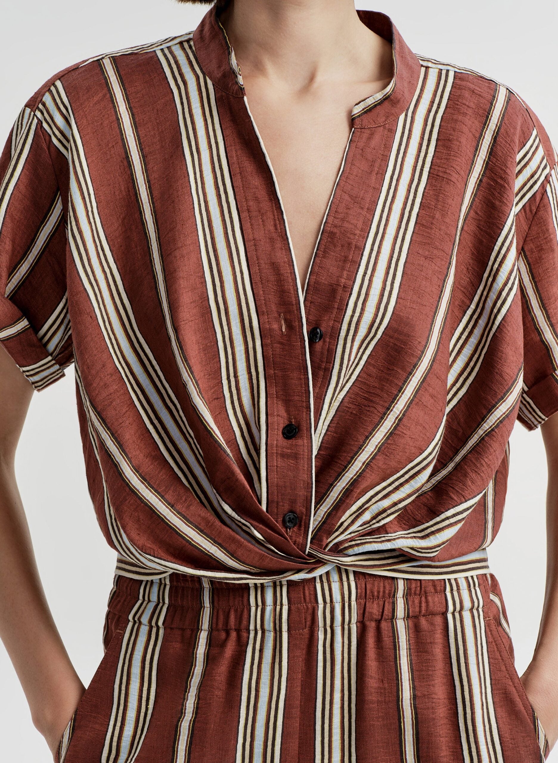 A.L.C. Leonore Short Sleeve Striped Linen Shirt - Image 2