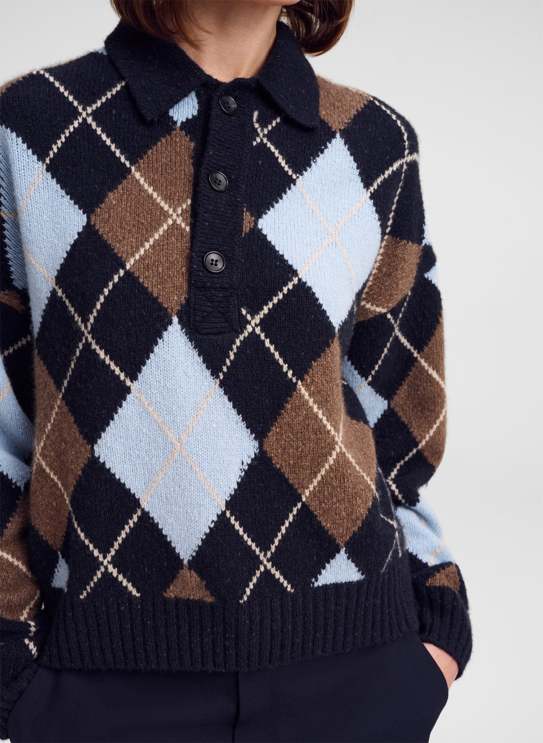MNALC140926200023028_3 A.L.C. Lennon Argyle Polo Sweater - Image 3