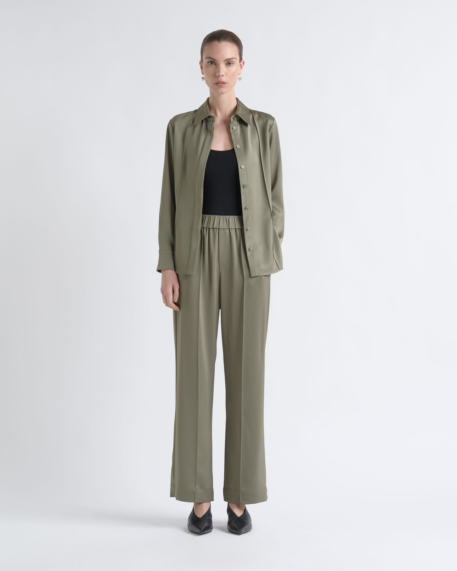 MNCUE140926190148009_2 Cue Satin Pin Tuck Shirt - Image 2