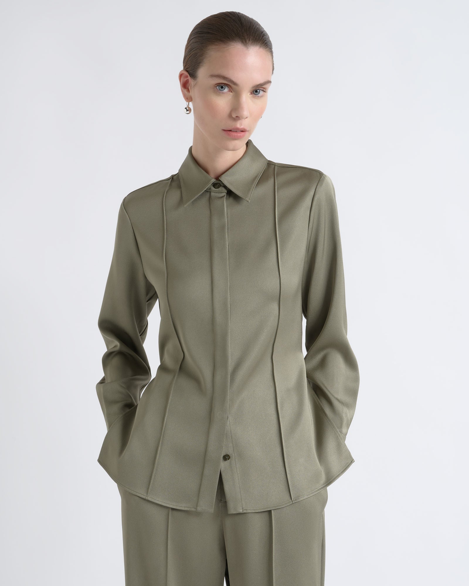MNCUE140926190148009_3 Cue Satin Pin Tuck Shirt - Image 3