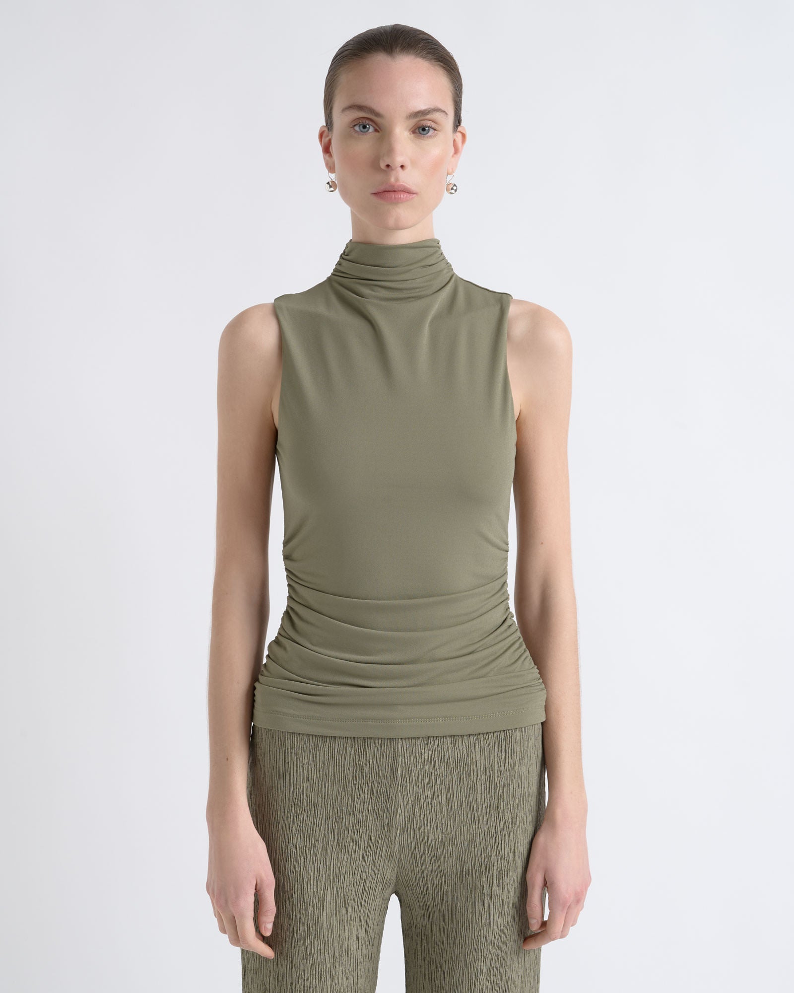 MNCUE140926190148010_2 Cue Ruched Mesh Top - Image 2