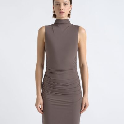 Cue Ruched Mesh Midi Dress - Image 2