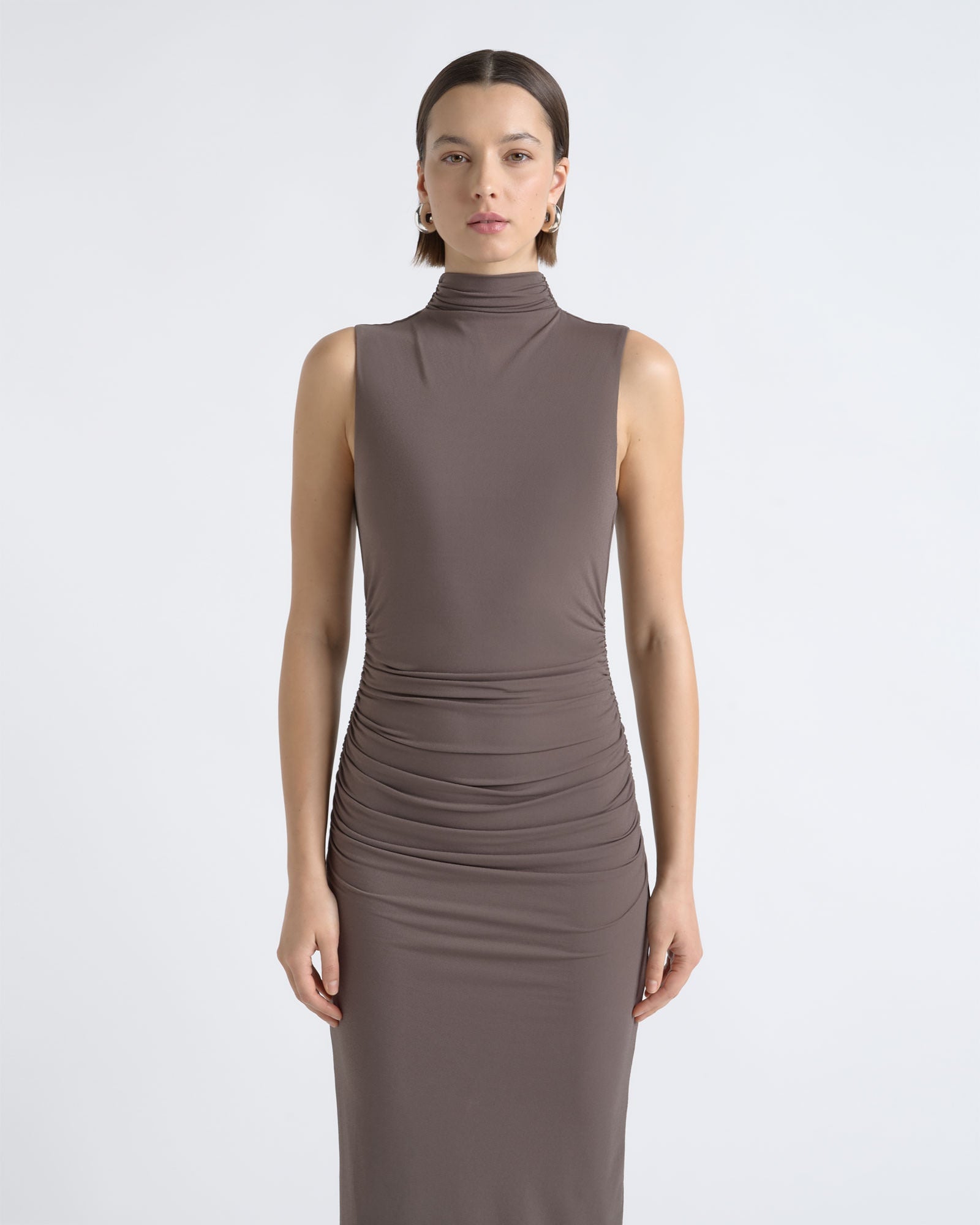 Cue Ruched Mesh Midi Dress - Image 2