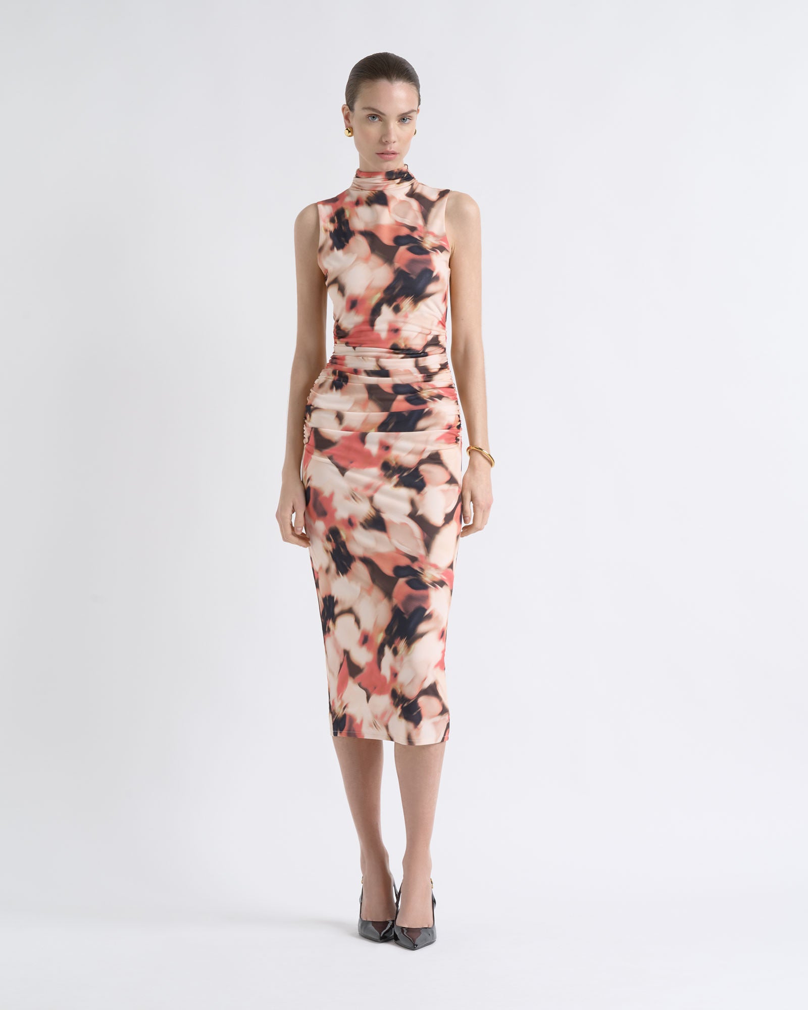 Cue Romantic Floral Rouched Midi Dress - Image 1