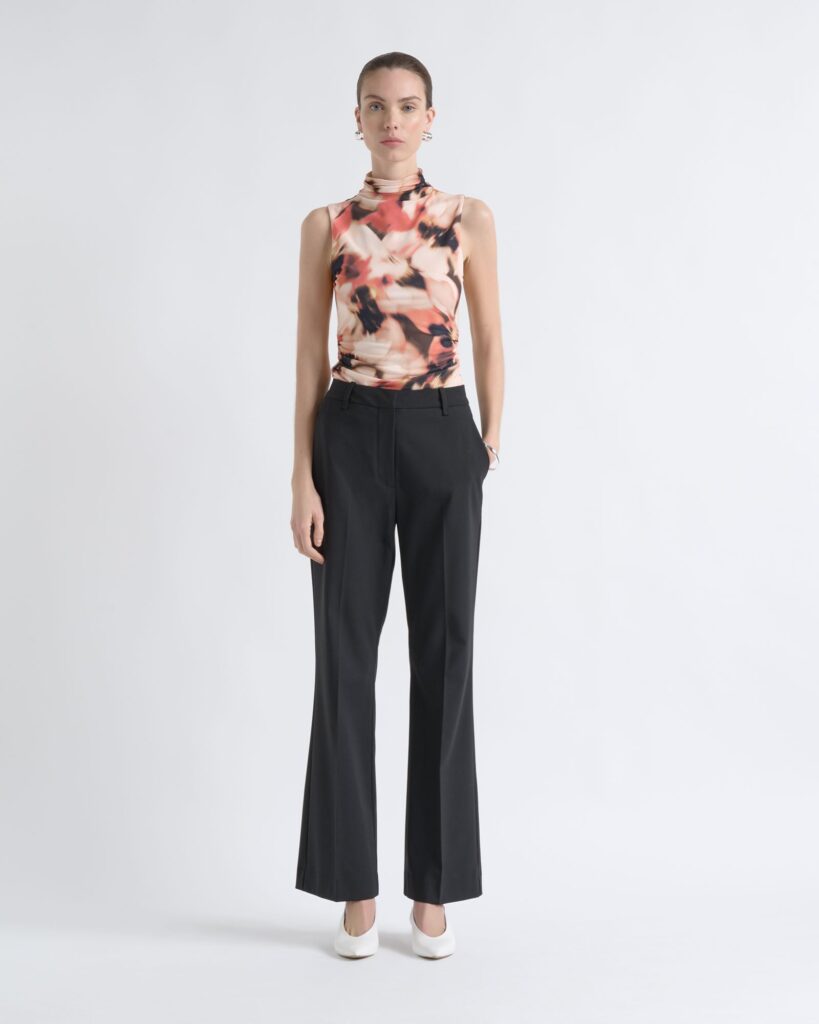Cue Romantic Floral Rouched Mesh Top - Image 1