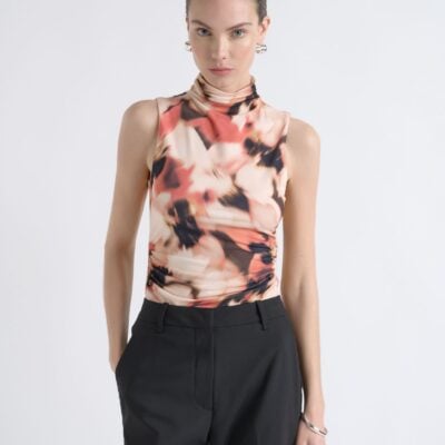 Cue Romantic Floral Rouched Mesh Top - Image 2