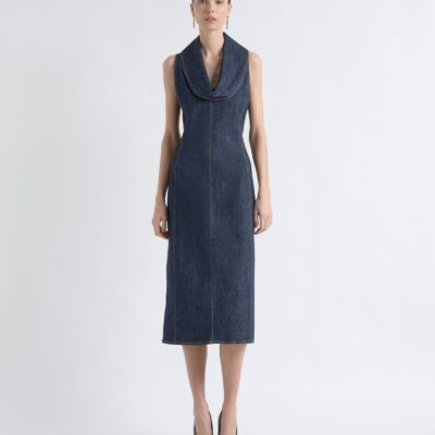 Cue Denim Roll Neck Midi Dress - Image 1