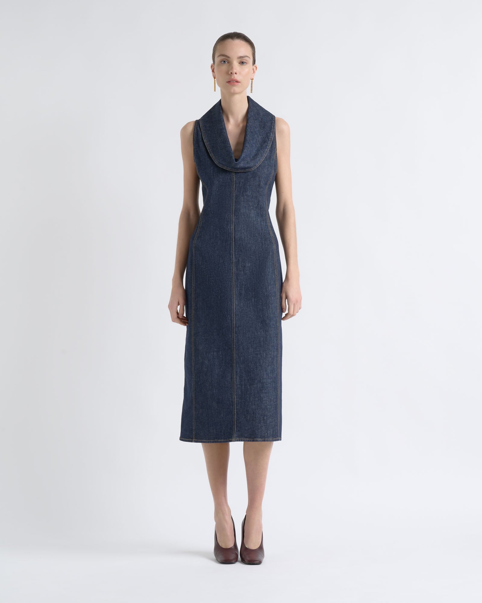 Cue Denim Roll Neck Midi Dress - Image 1