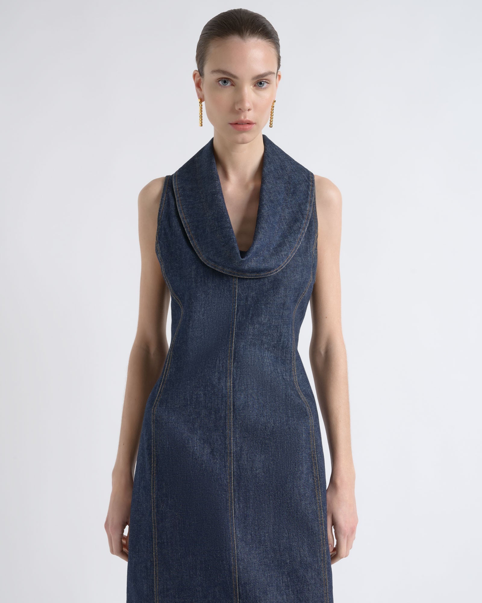 MNCUE140926190148026_2 Cue Denim Roll Neck Midi Dress - Image 2