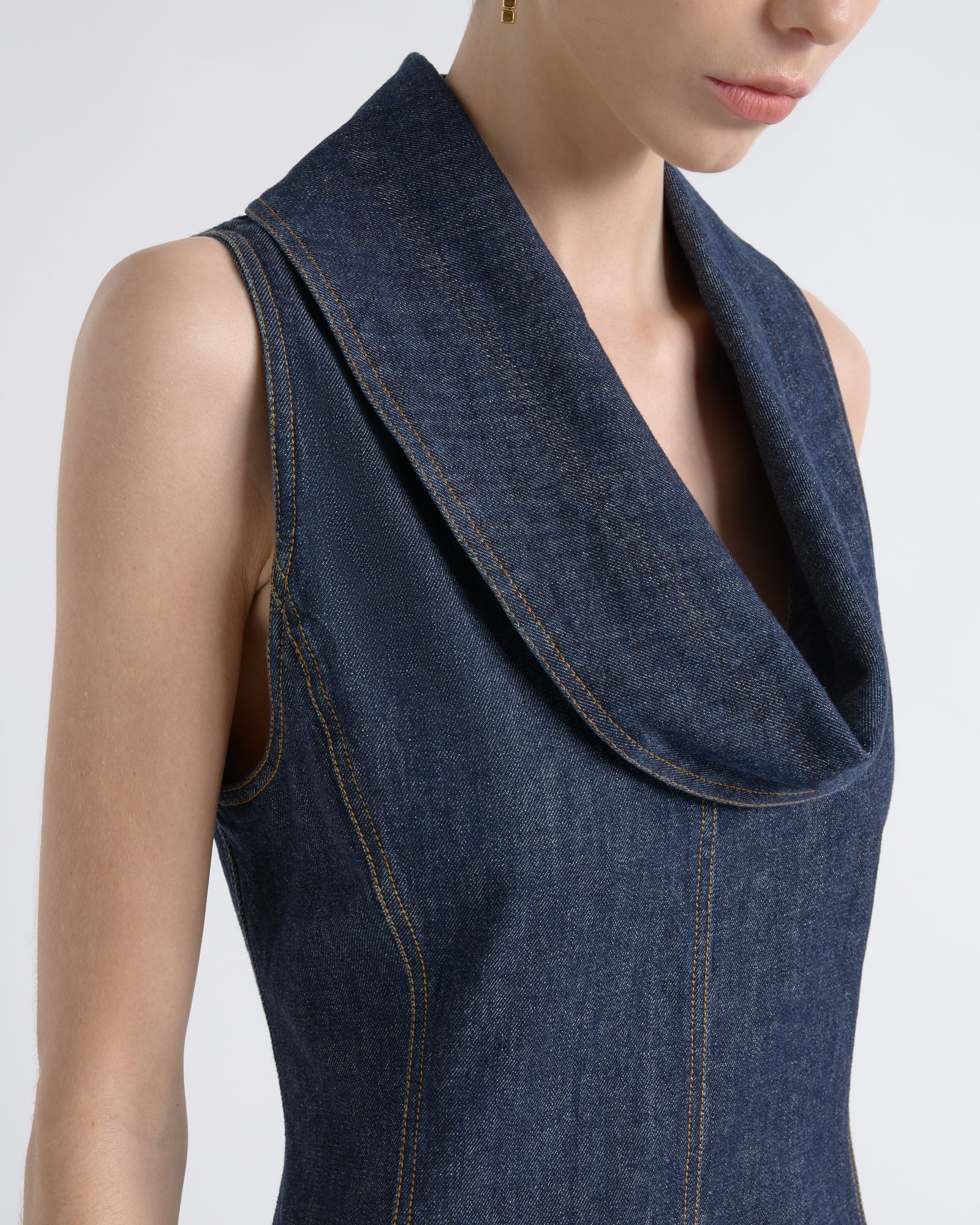 MNCUE140926190148026_3 Cue Denim Roll Neck Midi Dress - Image 3