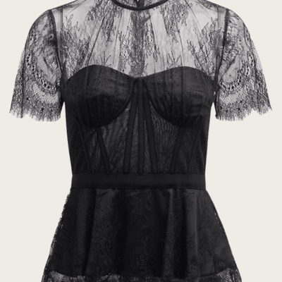 Simkhai Kehlani Lace Short-Sleeve Bustier Top - Image 1