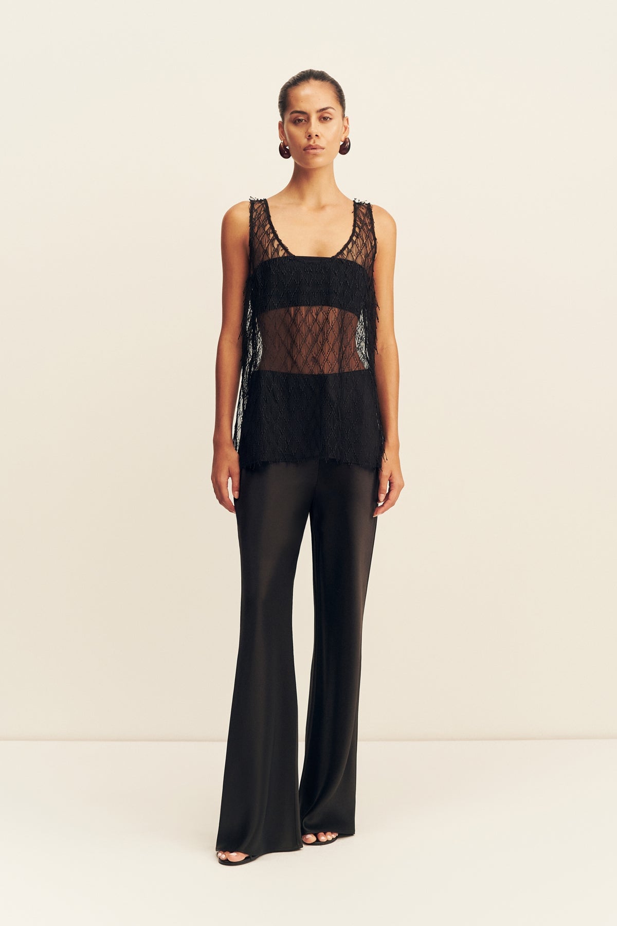 Shona Joy Talitha Sheer Fringe Scoop Neck Top - Image 1