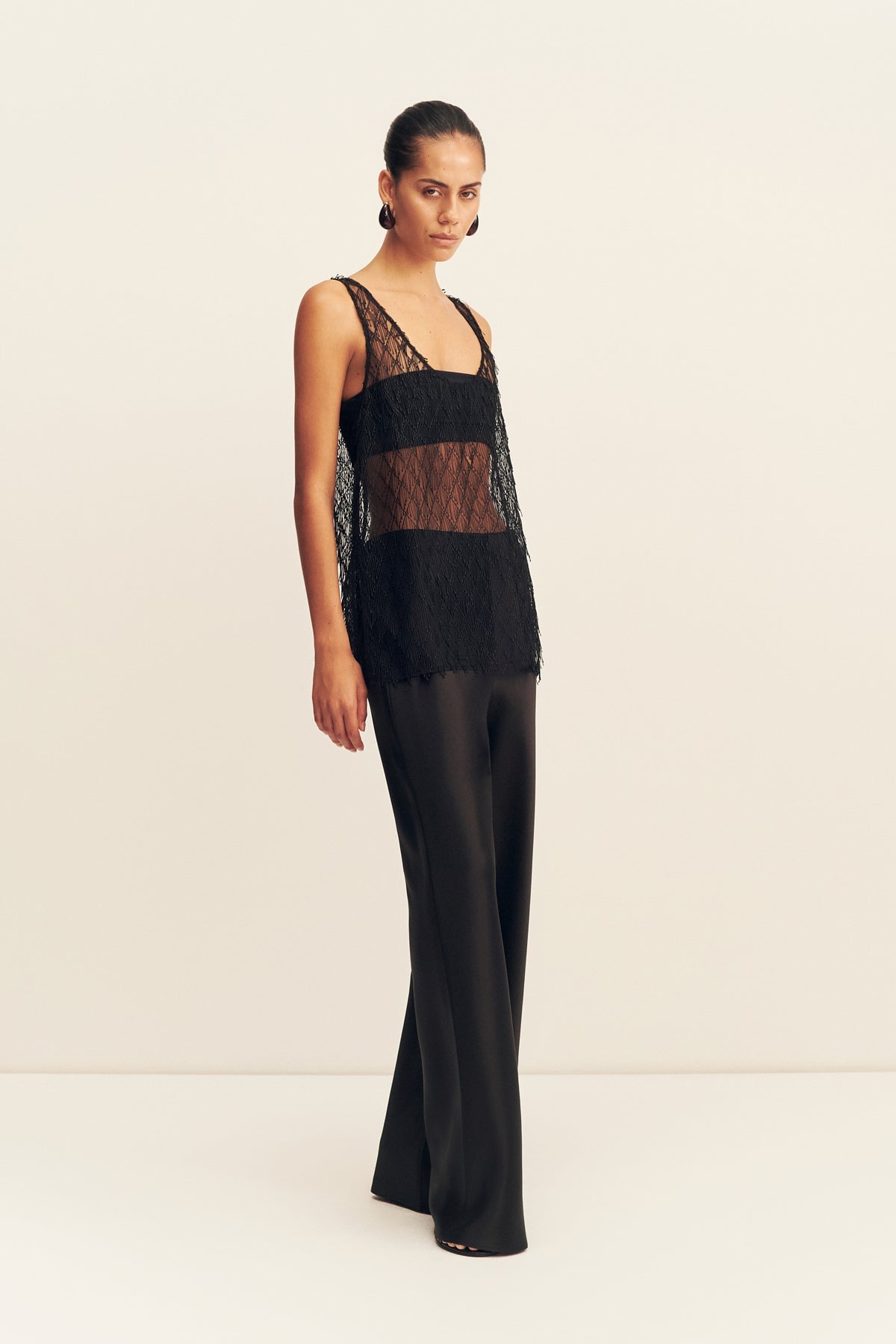 MNSJ140926213050007_3 Shona Joy Talitha Sheer Fringe Scoop Neck Top - Image 3