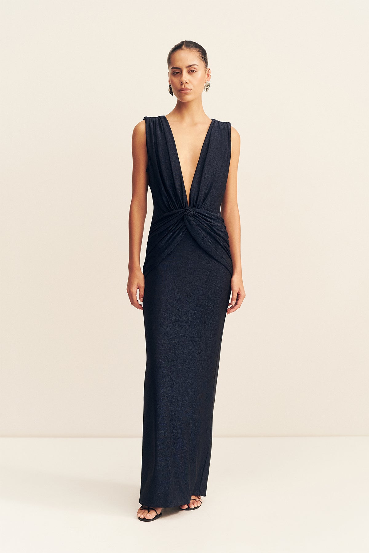 MNSJ140926213050010_3 Shona Joy Stellar Lurex Plunged Neck Maxi Dress - Image 3