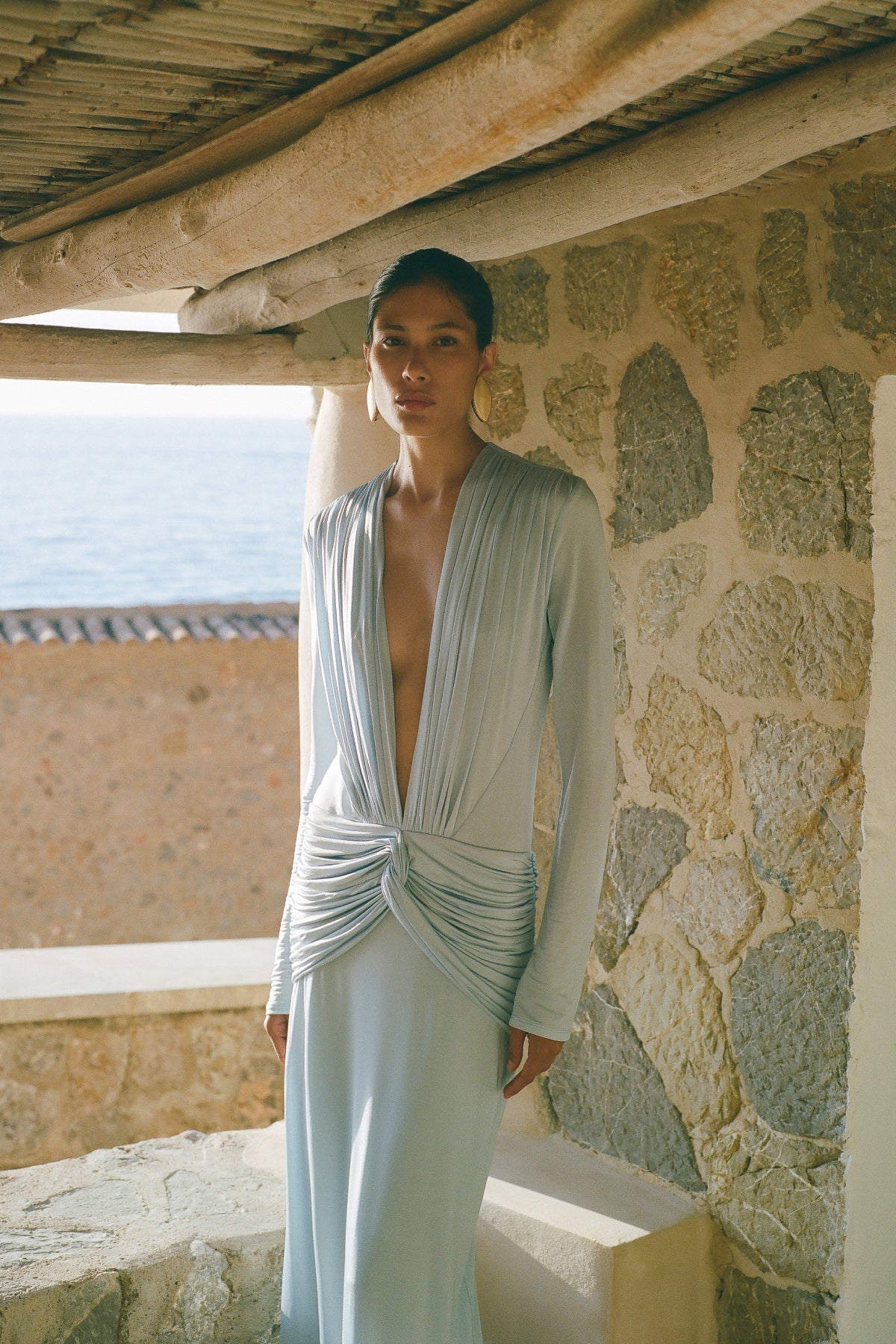 Shona Joy Miro Slinky Jersey Long Sleeve Plunged Maxi Dress - Image 2