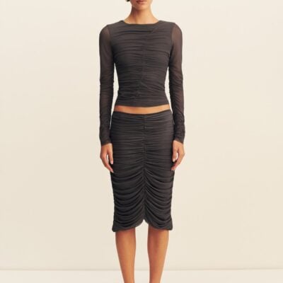 Shona Joy Mira Mesh Long Sleeve Ruched Top - Image 1