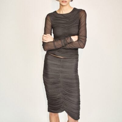 Shona Joy Mira Mesh Gathered Midi Skirt - Image 2