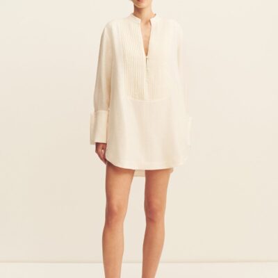 Shona Joy Marlowe Linen Blend Pin Tuck Mini Dress - Image 1