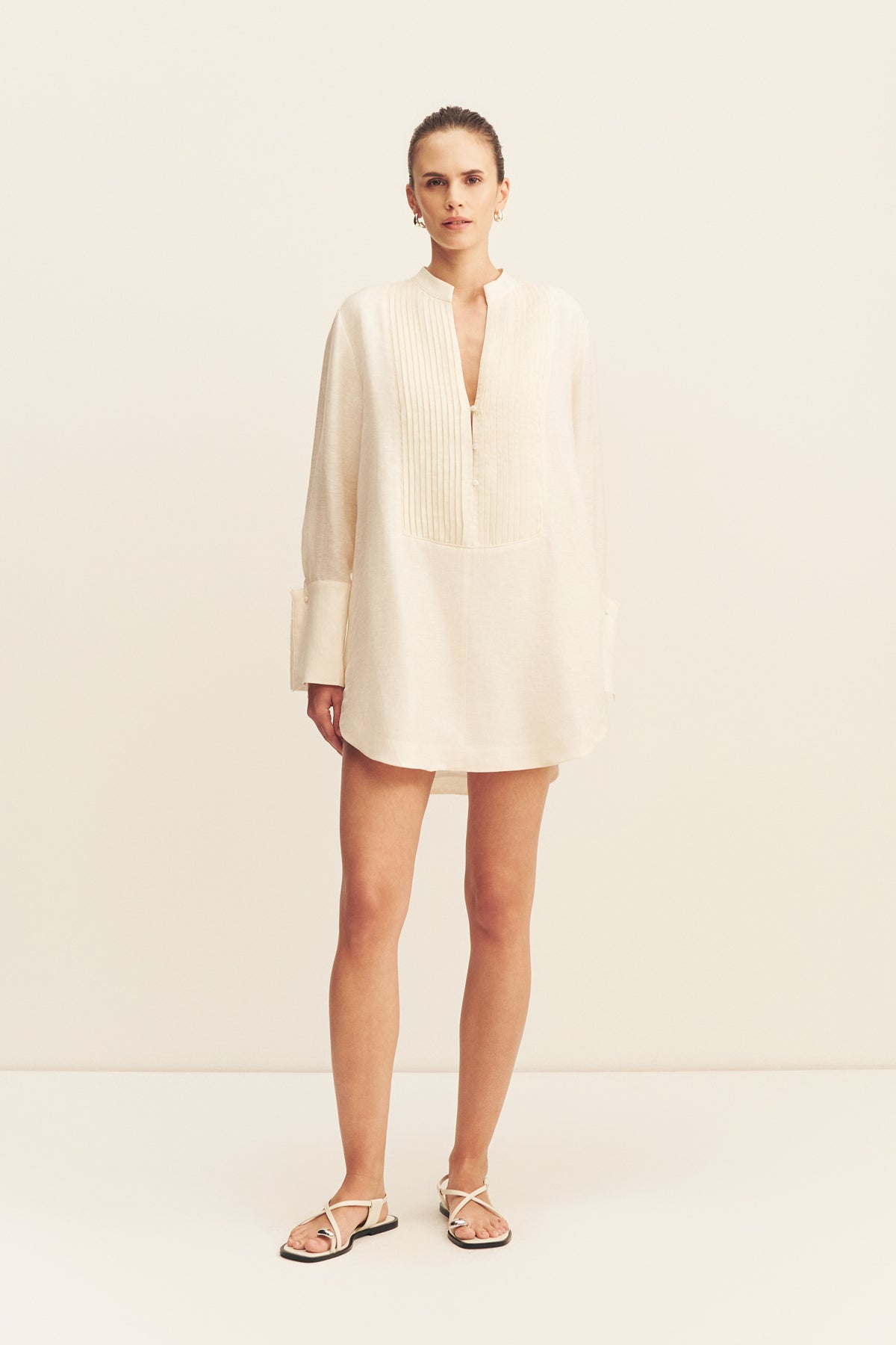 Shona Joy Marlowe Linen Blend Pin Tuck Mini Dress - Image 1