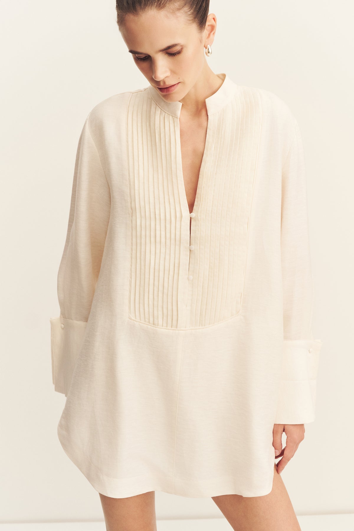 Shona Joy Marlowe Linen Blend Pin Tuck Mini Dress - Image 2