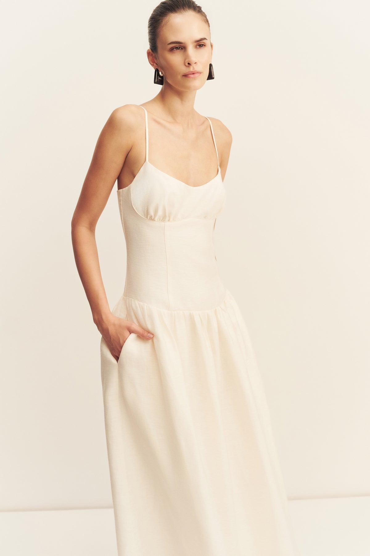 MNSJ140926213050045_2 Shona Joy Marlowe Linen Blend Bustier Maxi Dress - Image 2