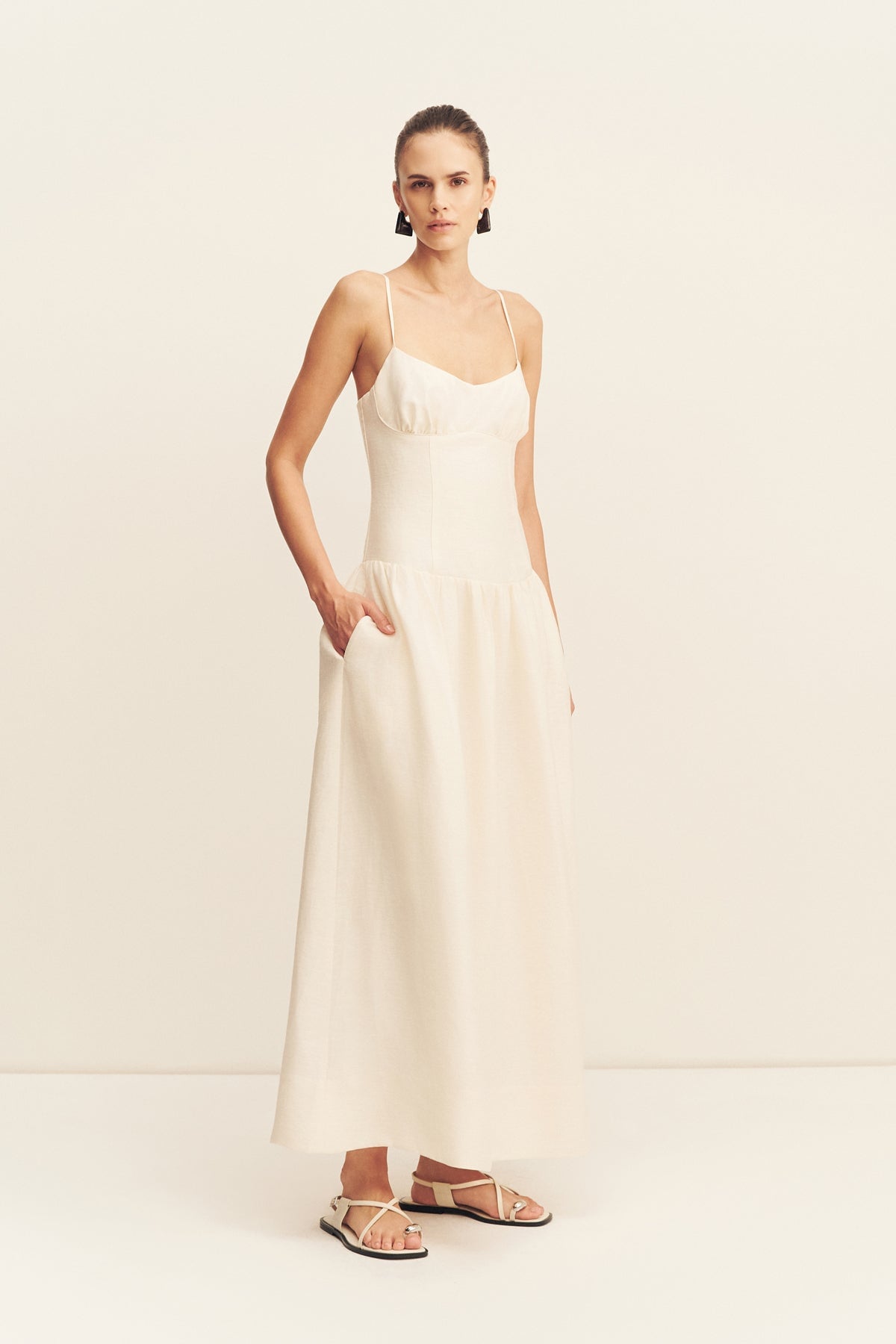 MNSJ140926213050045_3 Shona Joy Marlowe Linen Blend Bustier Maxi Dress - Image 3