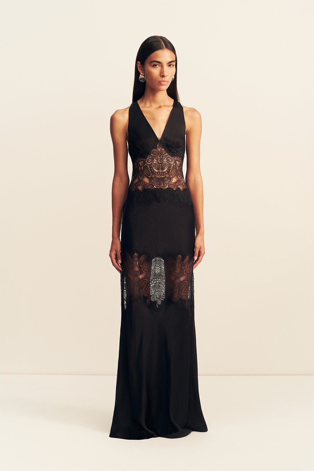 Shona Joy Jamila Plunged Lace Panelled Maxi Dress - Image 1