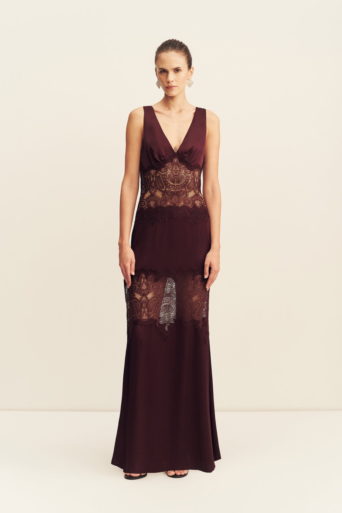 Shona Joy Jamila Lace Plunged Panelled Maxi Dress - Image 1