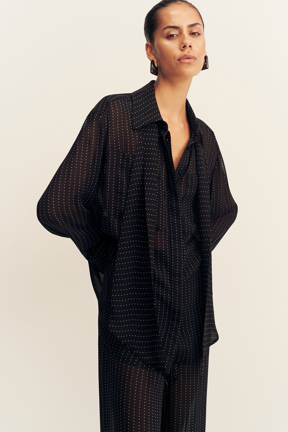 MNSJ140926213050075_2 Shona Joy Irving Polka Dot Sheer Shirt - Image 2