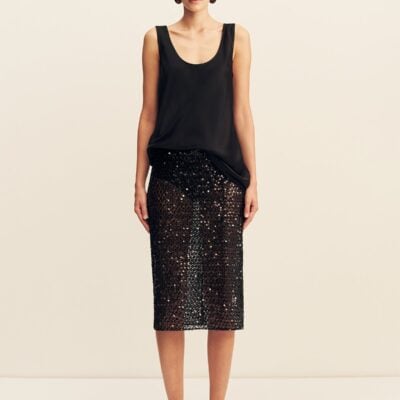 Shona Joy Everly Sequin Midi Skirt With Detachable Lining- Black - Image 1