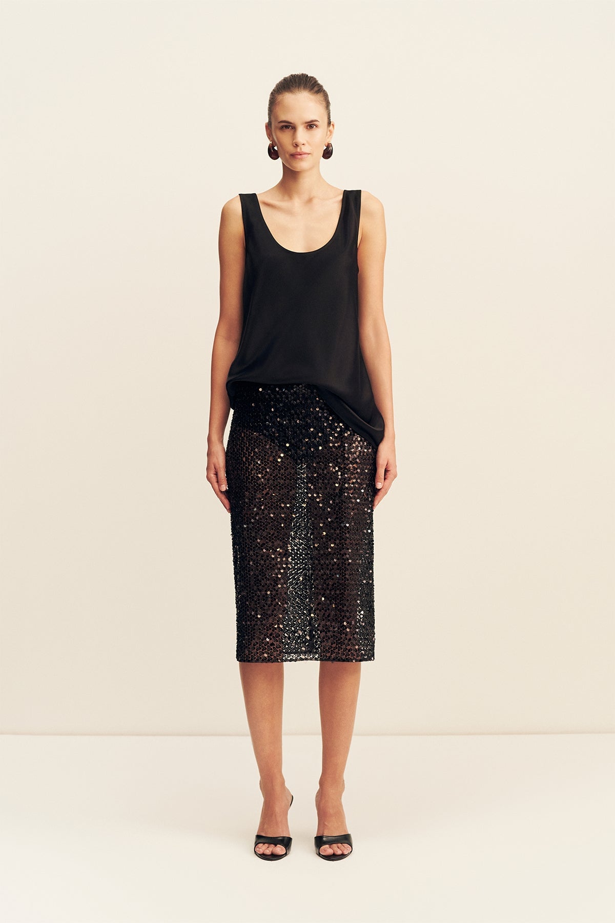 Shona Joy Everly Sequin Midi Skirt With Detachable Lining- Black - Image 1