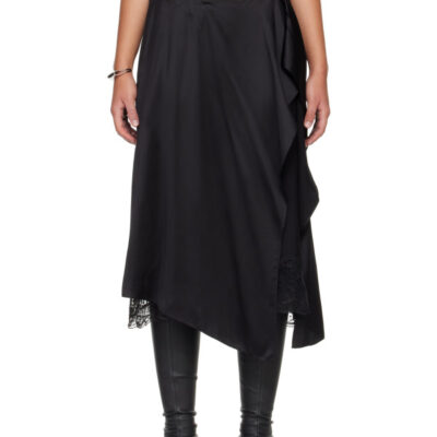 Acne Studios Black Layered Satin Midi Skirt