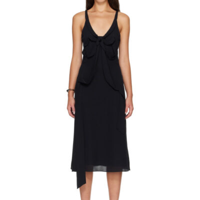 Acne Studios Black Silk Bow Midi Dress