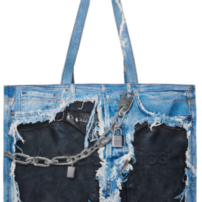Acne Studios Blue & Black Denim Print Tote