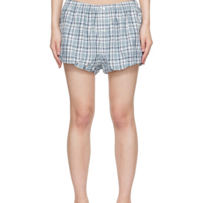 Acne Studios Blue Gathered Check Shorts