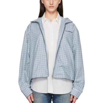 Acne Studios Blue Hooded Check Jacket