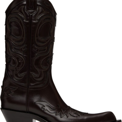 Acne Studios Brown Pointy Leather Cowboy Boots