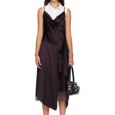 Acne Studios Brown Shiny Satin Slip Midi Dress