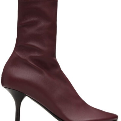 Acne Studios Burgundy Leather Ankle Boots