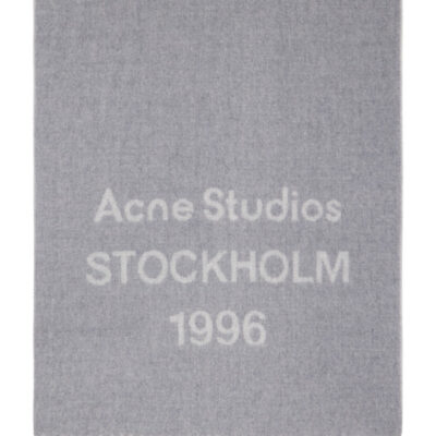Acne Studios Gray Fringed Logo Scarf