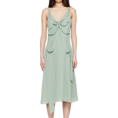 Acne Studios Green Bow Silk Midi Dress