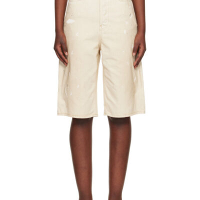 Acne Studios Off-White Distressed Denim Shorts