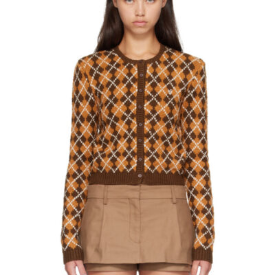Acne Studios Orange & Brown Bouclé Argyle Knit Cardigan