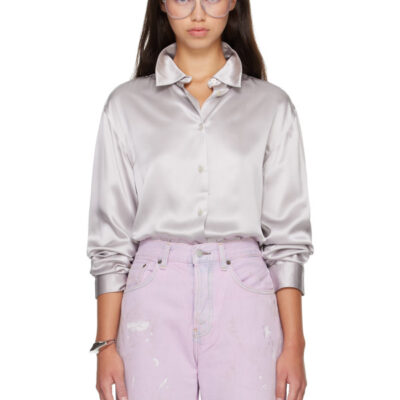 Acne Studios Purple Silk Logo Blouse
